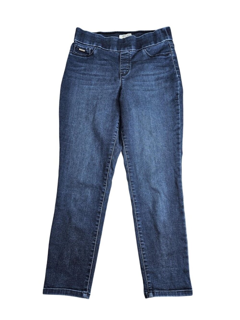 Nine West Heidi Pull On Crop Jeans Womens 8 Blue Wash‎ High Rise Stretch Denim